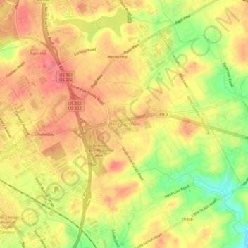 Mappa topografica West Goshen, altitudine, rilievo