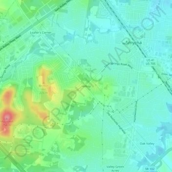 Mappa topografica Hilltop, altitudine, rilievo