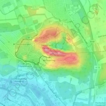 Mappa topografica Piesberg, altitudine, rilievo
