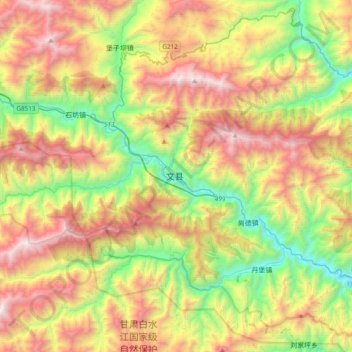Mappa topografica 文县, altitudine, rilievo