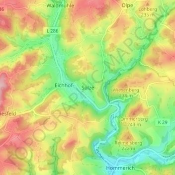 Mappa topografica Sülze, altitudine, rilievo