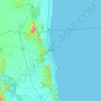 Mappa topografica Hua Hin, altitudine, rilievo