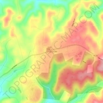 Mappa topografica Spring Church, altitudine, rilievo