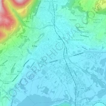 Mappa topografica Incino, altitudine, rilievo