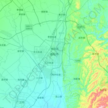 Mappa topografica 德阳市, altitudine, rilievo