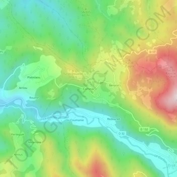 Mappa topografica Cominac, altitudine, rilievo