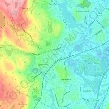 Mappa topografica Ludlow, altitudine, rilievo
