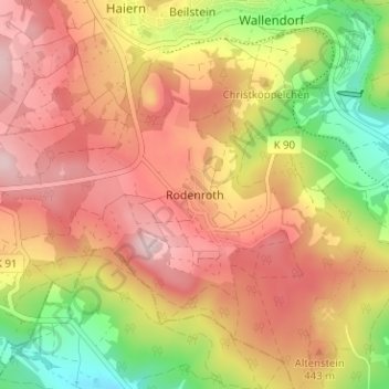 Mappa topografica Rodenroth, altitudine, rilievo