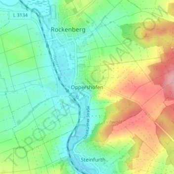 Mappa topografica Oppershofen, altitudine, rilievo