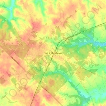 Mappa topografica Saint Matthews, altitudine, rilievo