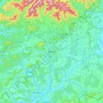 Mappa topografica Belfort, altitudine, rilievo