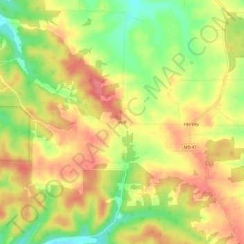 Mappa topografica Huff, altitudine, rilievo