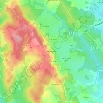 Mappa topografica Les Valades, altitudine, rilievo