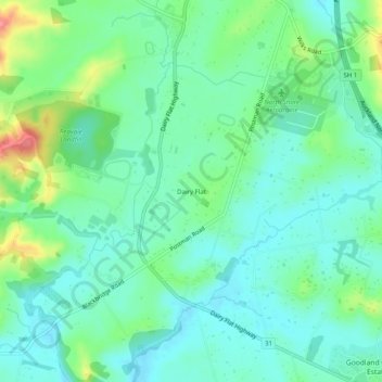 Mappa topografica Dairy Flat, altitudine, rilievo