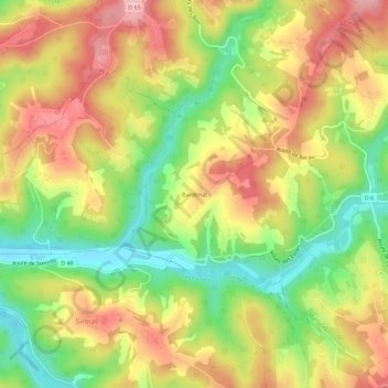 Mappa topografica Bardenat, altitudine, rilievo
