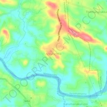 Mappa topografica Aliparamba, altitudine, rilievo
