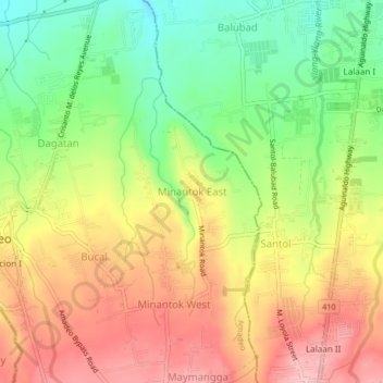 Mappa topografica Minantok East, altitudine, rilievo