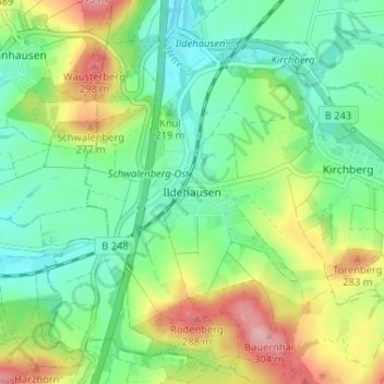 Mappa topografica Ildehausen, altitudine, rilievo