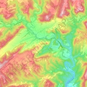 Mappa topografica Cardona, altitudine, rilievo