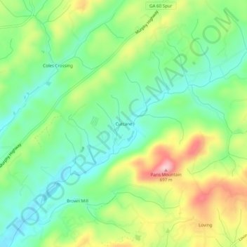 Mappa topografica Cutcane, altitudine, rilievo