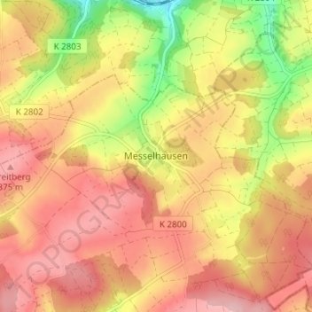 Mappa topografica Messelhausen, altitudine, rilievo