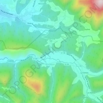 Mappa topografica Barjol, altitudine, rilievo