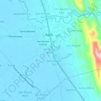 Mappa topografica San Joaquin Norte, altitudine, rilievo