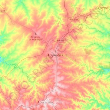 Mappa topografica Arapongas, altitudine, rilievo
