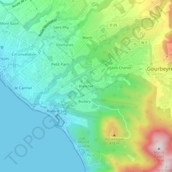 Mappa topografica Blanchet, altitudine, rilievo