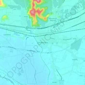 Mappa topografica San Bonifacio, altitudine, rilievo