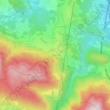 Mappa topografica Crocicchie, altitudine, rilievo
