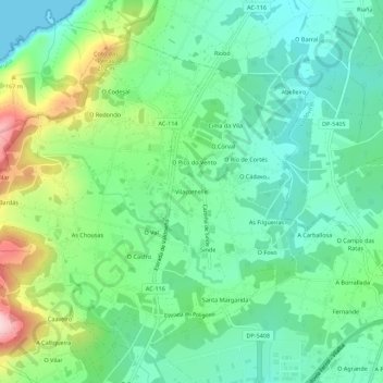 Mappa topografica Vilacornelle, altitudine, rilievo