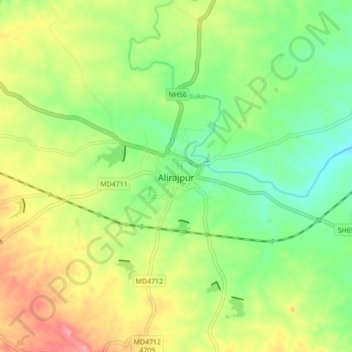 Mappa topografica Alirajpur, altitudine, rilievo