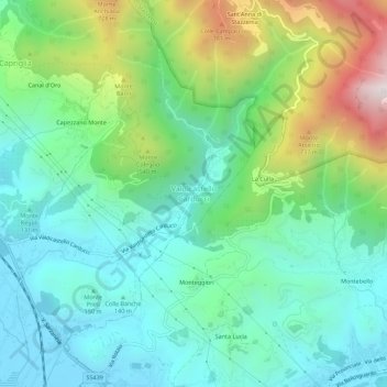 Mappa topografica Valdicastello Carducci, altitudine, rilievo