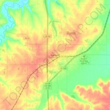 Mappa topografica Garnett, altitudine, rilievo