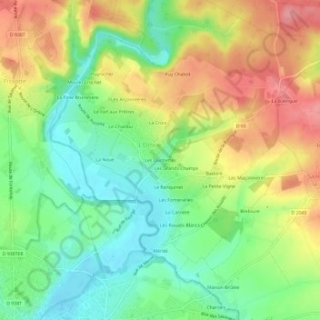 Mappa topografica Les Ouchettes, altitudine, rilievo