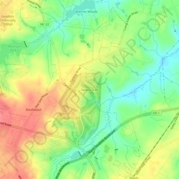 Mappa topografica Yadkin Trail, altitudine, rilievo