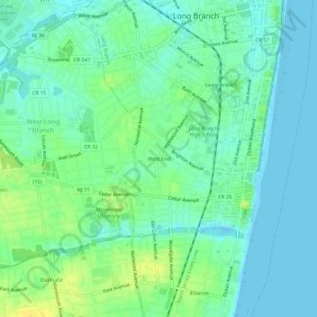 Mappa topografica West End, altitudine, rilievo