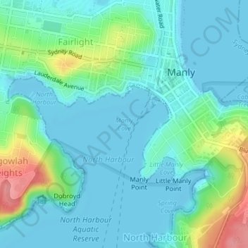 Mappa topografica Manly Cove, altitudine, rilievo