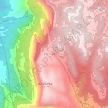 Mappa topografica Bhimashankar, altitudine, rilievo