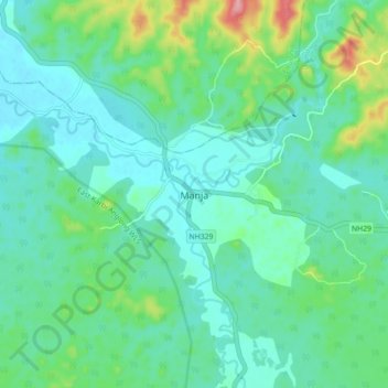 Mappa topografica Manja, altitudine, rilievo