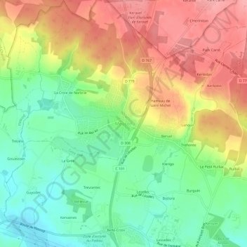 Mappa topografica Meucon, altitudine, rilievo