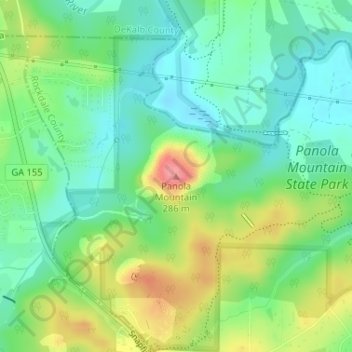 Mappa topografica Panola Mountain, altitudine, rilievo