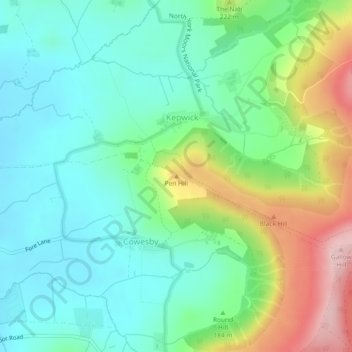 Mappa topografica Pen Hill, altitudine, rilievo
