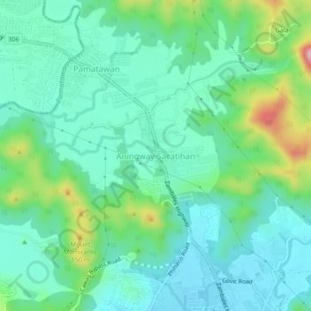 Mappa topografica Aningway Sacatihan, altitudine, rilievo