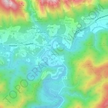 Mappa topografica Tarassac, altitudine, rilievo