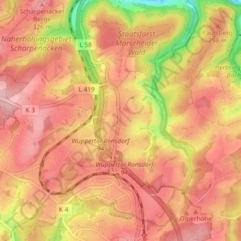 Mappa topografica Linde, altitudine, rilievo
