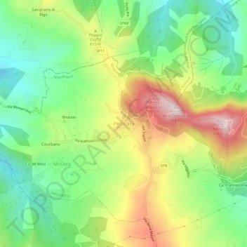 Mappa topografica Perticara, altitudine, rilievo