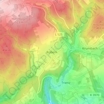Mappa topografica Robern, altitudine, rilievo