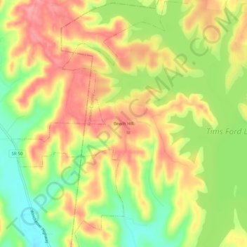 Mappa topografica Beech Hill, altitudine, rilievo